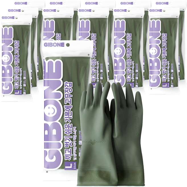 기본에 끼고 벗기 쉬운 고무장갑, 다크그린, 대(L), 12세트