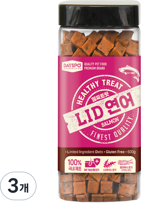 데이스포 강아지 헬시 트릿 LID 져키 간식, 연어, 600g, 3개