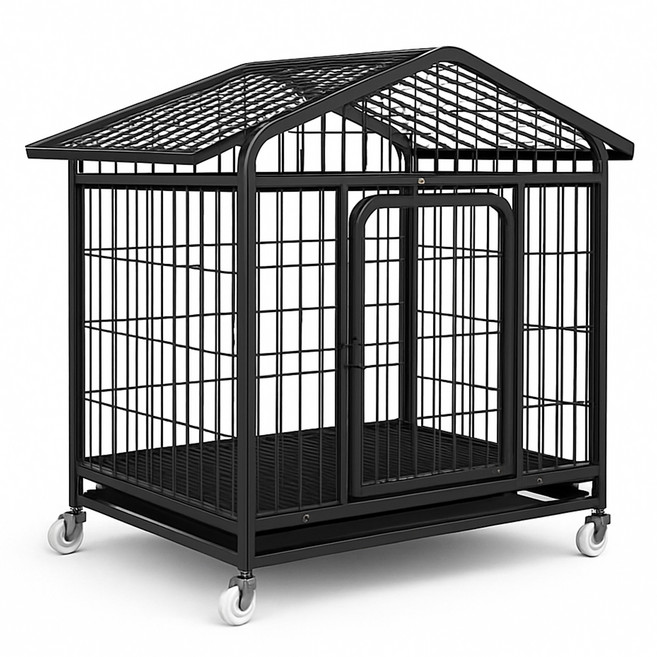 方管加粗室內寵物狗籠 屋頂款, 黑色, 1個