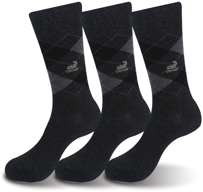 크로커다일 남성용 젠틀한 비즈니스 아가일 장목양말 3족 세트 CD332