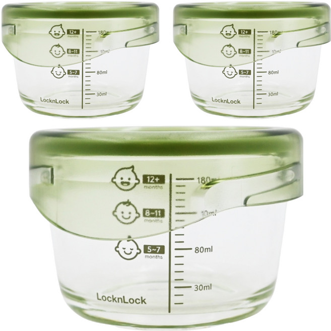 LocknLock 樂扣樂扣 副食品刻度密封罐, 215ml, 卡其綠色, 3個
