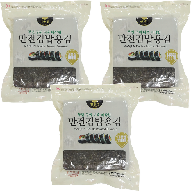 만전김 두번 구워 더욱 바삭한 김밥용김 100매, 230g, 3개