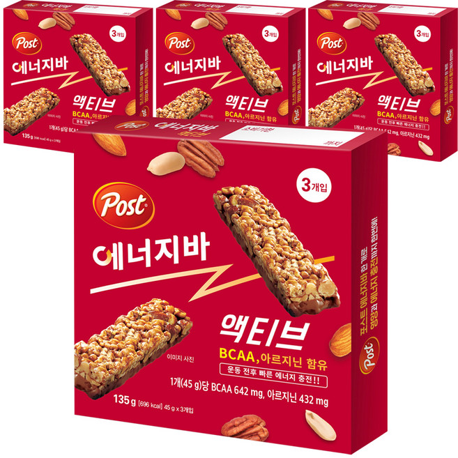 포스트 에너지바 액티브 3p, 135g, 4개