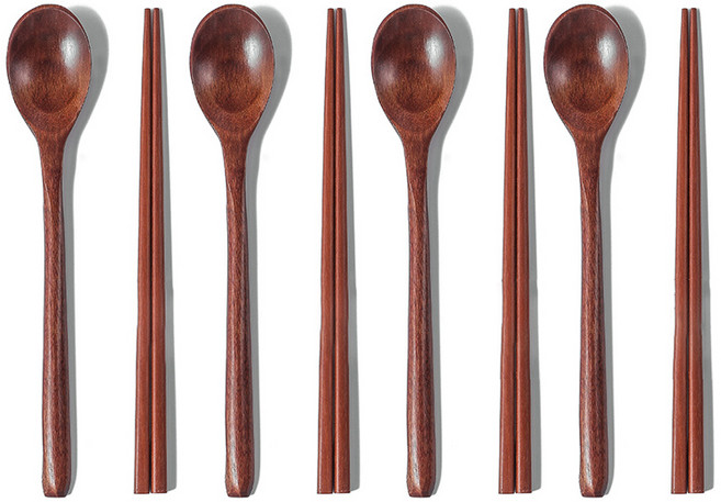 와이엔케이 나무 수저 세트, 옻칠, 숟가락 4p + 젓가락 4p, 1세트