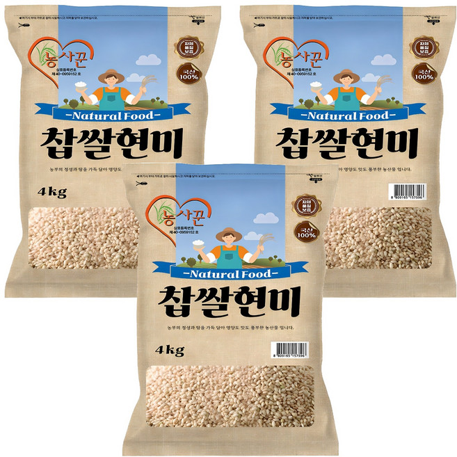 농사꾼 찹쌀현미 찰현미, 4kg, 3개