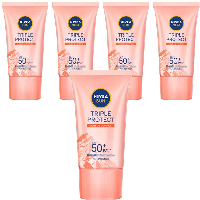 NIVEA 妮維雅 SUN 3重防護輕透防曬凝乳 SPF50+ PA+++ 控油不致痘 混合/油性肌適用, 40ml, 5件