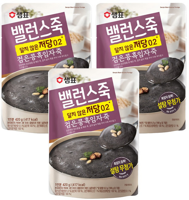 샘표 밸런스 검은콩흑임자죽, 420g, 3개