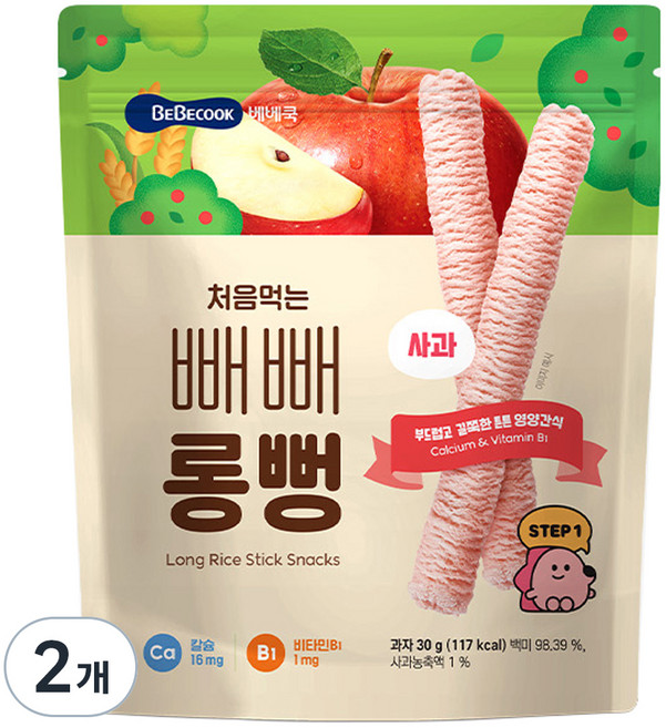 베베쿡 처음먹는 빼빼롱뻥, 사과, 30g, 2개