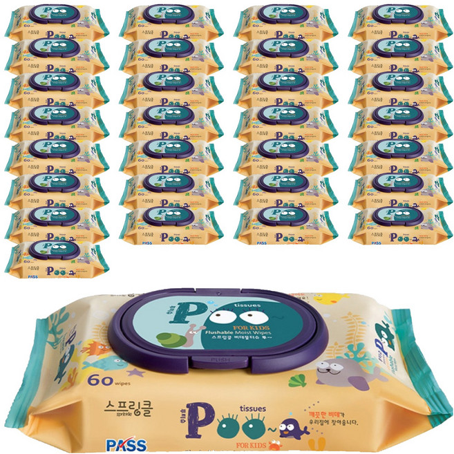 스프링클 푸 비데물티슈 캡형, 70g, 60매, 10개