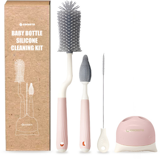 코코스토 실리콘 젖병 세척솔 브러쉬 세트, 1세트, 핑크