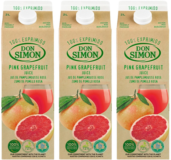 돈시몬 생과일 착즙 100% 홍자몽주스, 2L, 3개