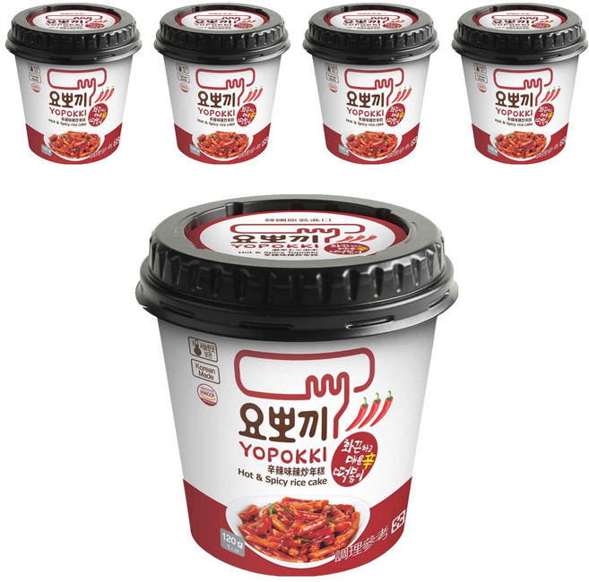 YOPOKKI 辛辣味辣炒年糕即食杯 韓國原裝進口 微波加熱, 120g, 5個