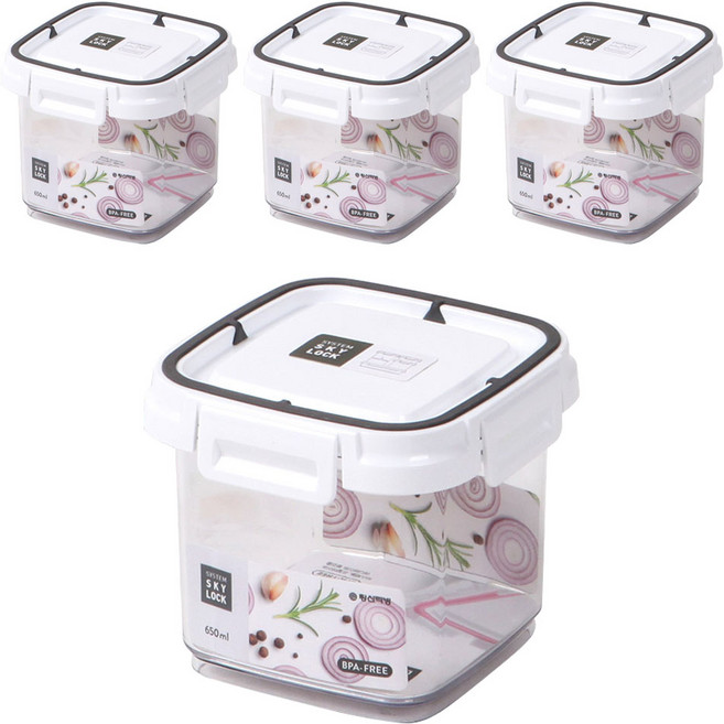 수납이야기 스카이락 정 2호 밀폐용기, 4개, 650ml