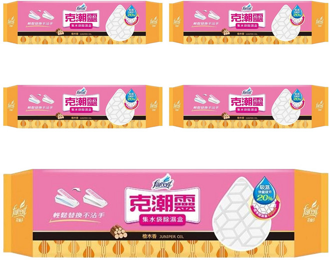 Farcent 花仙子 克潮靈 集水袋除濕盒 檜木香, 180g, 5盒