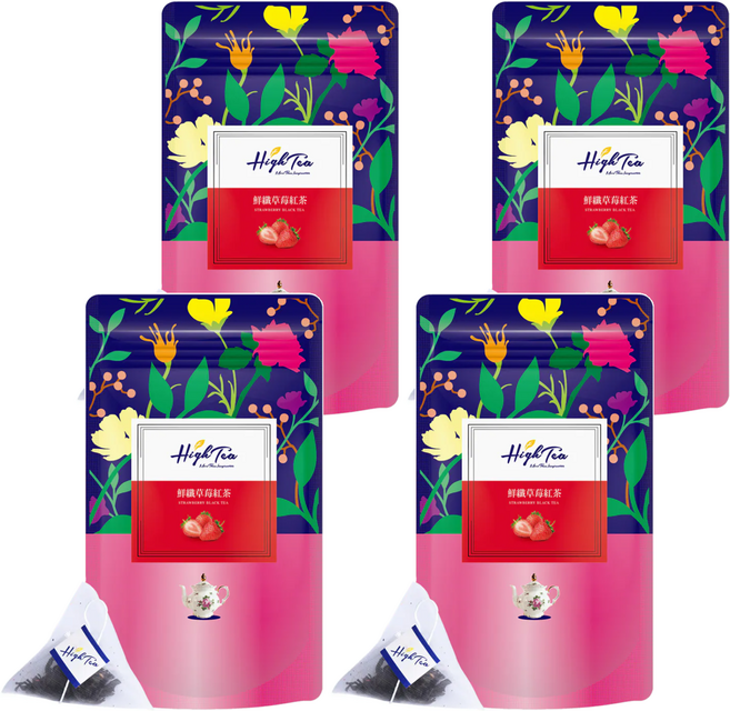 High Tea 伂橙 鮮纖草莓紅茶 美國加州草莓 三角立體茶包, 3g, 12包, 4袋