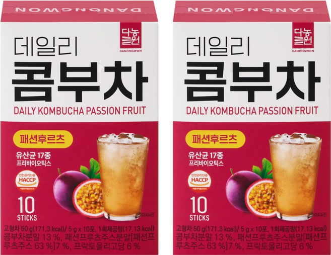 Danongwon 乳酸菌康普茶 百香果, 10包, 5g, 2盒
