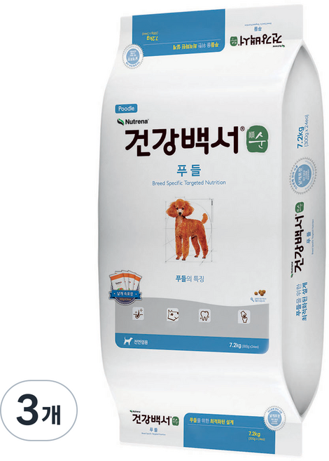 건강백서 순 강아지 기능성 사료, 3개, 7.2kg, 가수분해 연어