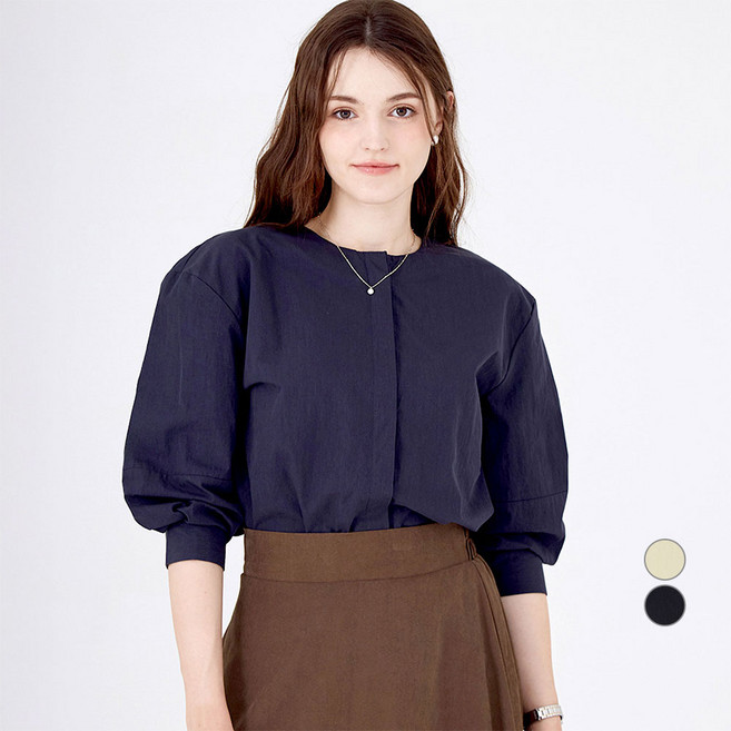 ELLE PARIS 히든버튼 퍼프소매 블라우스