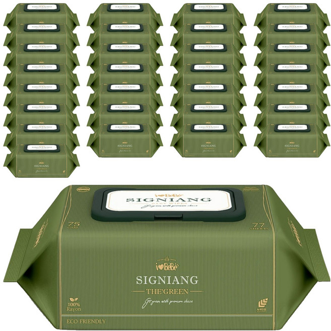 아이러브베베 시그니앙 더그린 아기물티슈 캡형, 75g, 77매, 30세트