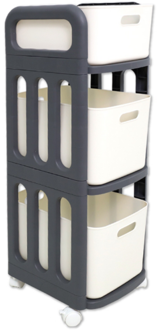 ONE HOUSE 日出附輪移動收納架 OH-R200A, 灰白泥, 3層