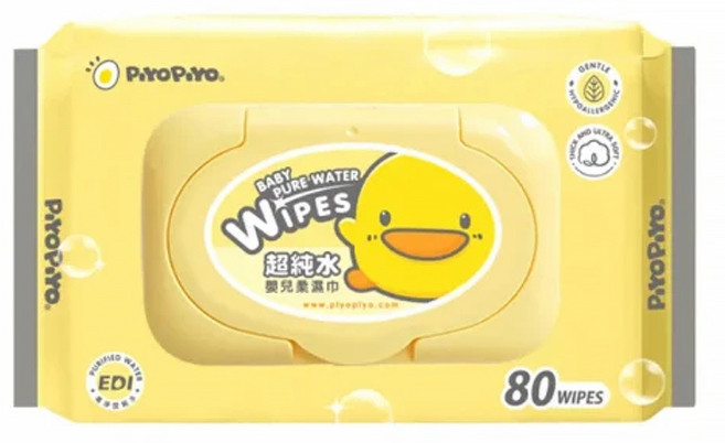 PiYOPiYO 黃色小鴨 純水嬰兒柔濕巾, 80張, 1包