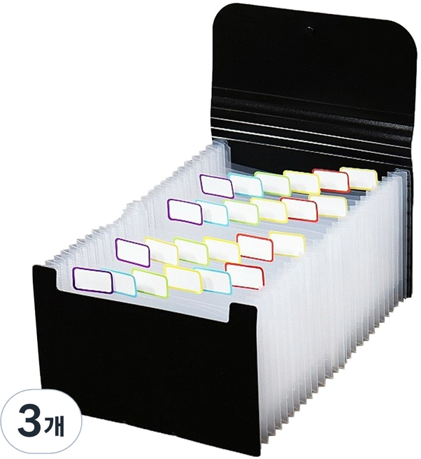 마다꾸미 A6 지폐 보관함 통장 영수증 정리 25칸 투명속지 아코디언 파일, 블랙, 3개