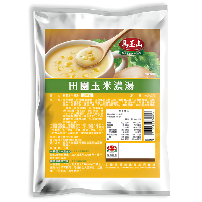 馬玉山 田園玉米濃湯, 1kg, 1個