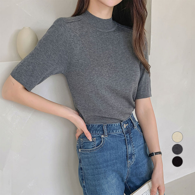 afinar 女款常規版型柔軟觸感半高領短袖毛衣