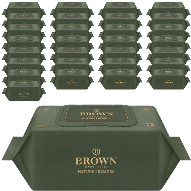 브라운 네이처 프리미엄 도톰한 아기 물티슈 엠보싱 저자극 캡형, 75g, 72매, 40개