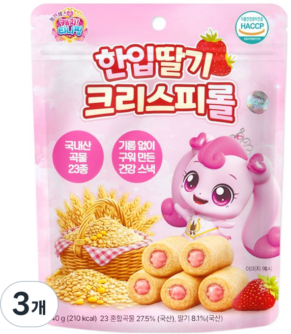 리더스인팜 캐치티니핑 프린세스 한입 딸기 크리스피롤, 딸기향, 40g, 3개