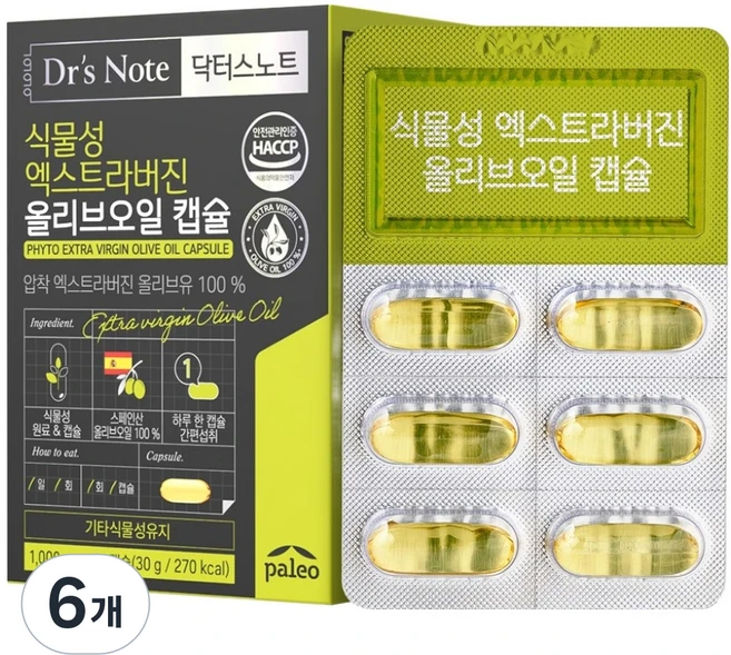 닥터스노트 팔레오 식물성 엑스트라버진 올리브오일 캡슐 30g, 6개, 30정 - 쿠팡