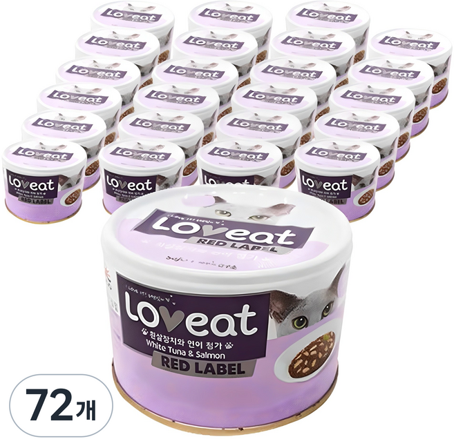 사조러브잇 고양이 레드라벨 간식캔, 혼합맛(흰살참치/연어), 160g, 72개