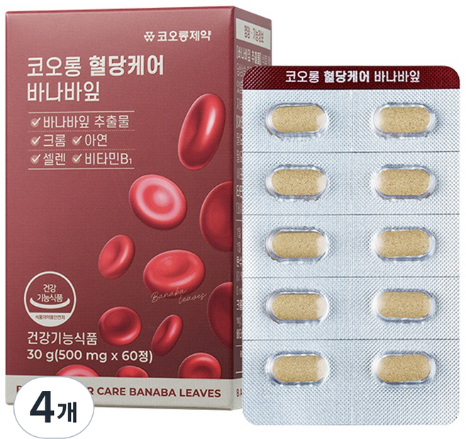 코오롱제약 코오롱 혈당케어 바나바잎 영양제 30g, 4개, 60정