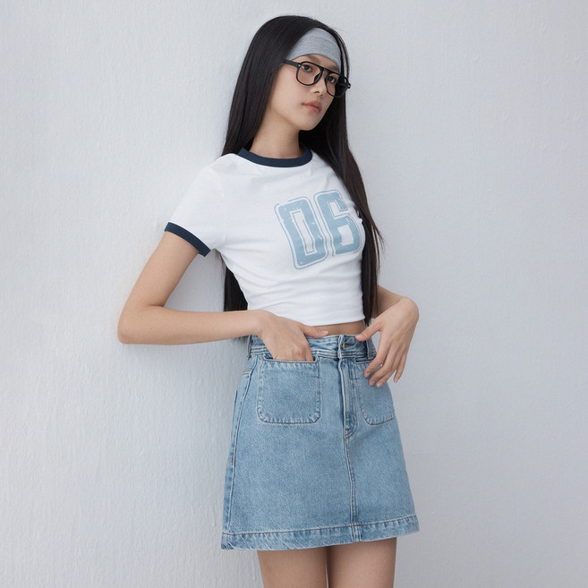 미쏘 여성용 피치코튼 링거 그래픽 면 티셔츠