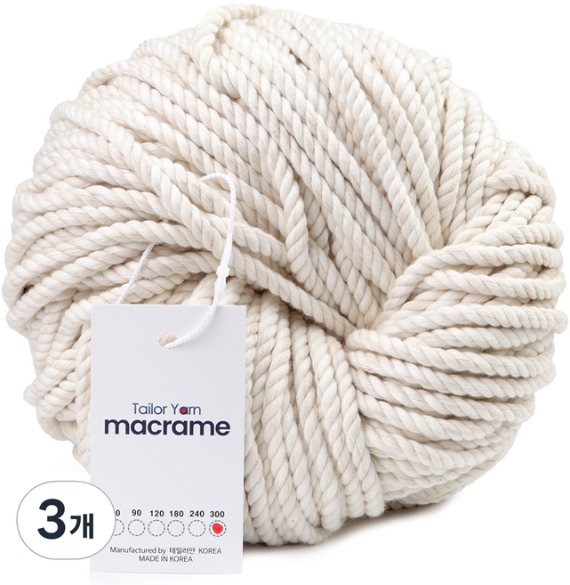 미소털실 미소니트 마크라메실 코드 코튼 로프 굵은실 10mm 300합, 미색, 3개