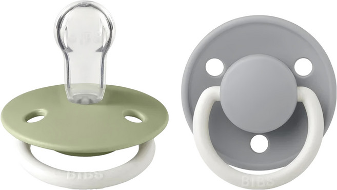 BIBS DeLux矽膠安撫奶嘴夜光2件組 0~18m, 灰綠色 + 雲灰色, 2個