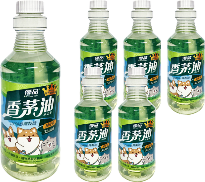 優品 香茅油 補充瓶 525ml 清新消臭 天然成分 台灣製造, 6瓶