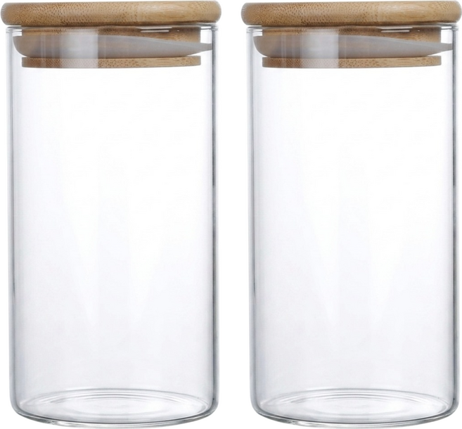 JAR嚴選 竹木蓋高硼矽玻璃密封儲物保鮮罐, 300ml, 2個