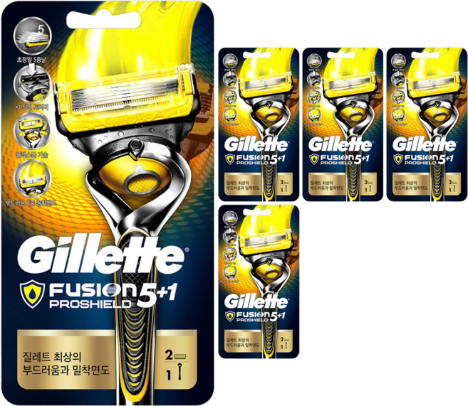 질레트 프로쉴드 옐로우 면도기+여분날, 5세트
