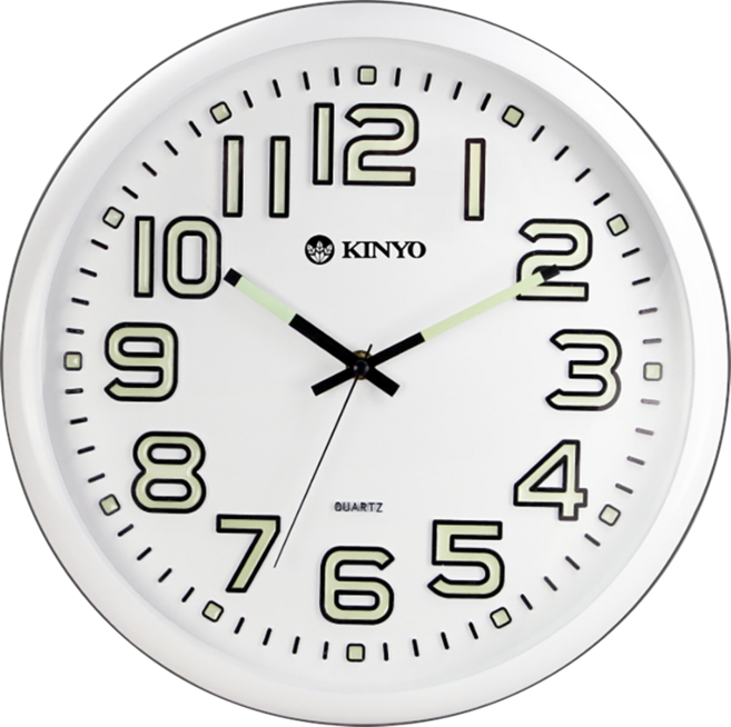 Kinyo 夜光靜音掛鐘 CL-127, 白色
