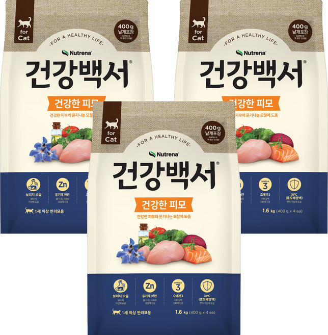 건강백서 고양이 기능성 사료, 닭, 1.6kg, 3개