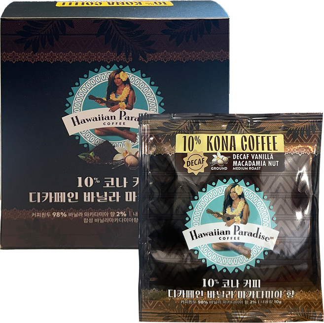 하와이안파라다이스커피 10% 코나 디카페인 바닐라 마카다미아 드립백, 10g, 1개, 6개입
