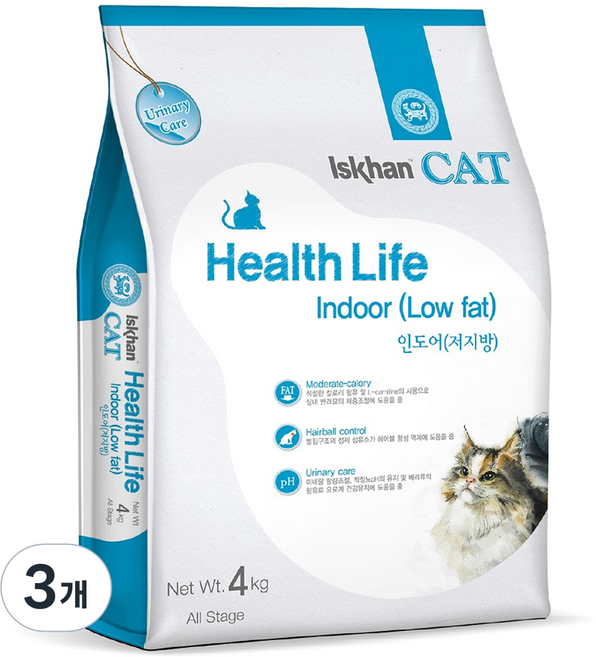 이즈칸 캣 헬스라이프 저지방 기능성 사료, 인도어, 4kg, 3개