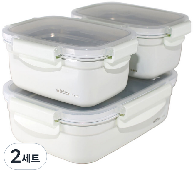 하츠 데코 스텐 밀폐용기 세트, 650ml(2p) + 1.5L(1p), 2세트