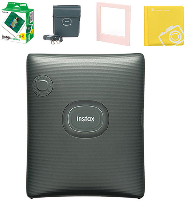 인스탁스 스퀘어링크 즉석카메라 미드나잇 그린 FI017W + 필름 2p + 전용 가죽 케이스 그린 + 스퀘어 앨범 랜덤발송 + 자석액자 랜덤발송 세트, 1세트