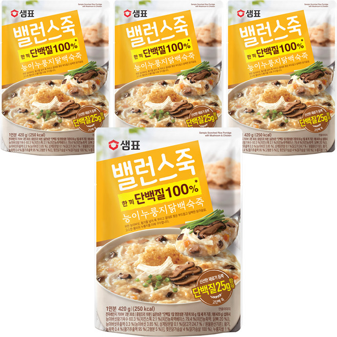 샘표 밸런스죽 능이누룽지닭백숙죽, 420g, 4개