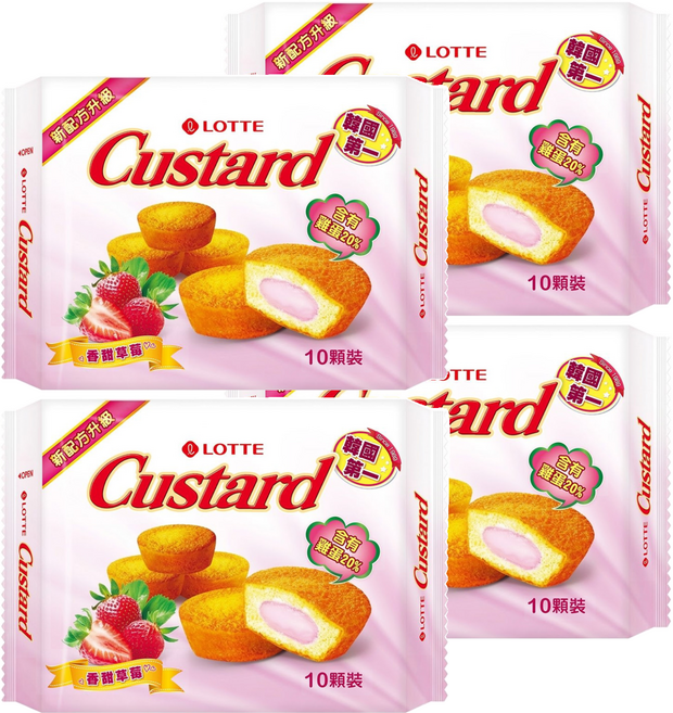 LOTTE 樂天 Custard 蛋黃派 草莓 10包, 220g, 4盒