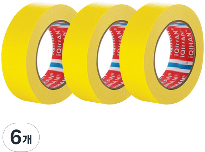 iQIHAN 칼라 마스킹 종이테이프 25mm x 15m, 옐로우, 6개
