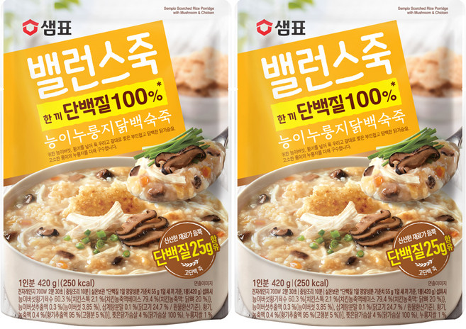 샘표 밸런스죽 능이누룽지닭백숙죽, 420g, 2개