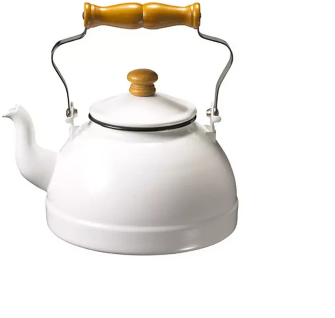 TSUKI-USAGI 月兔印 原木柄琺瑯茶壺, 典雅白, 2.2L, 1個